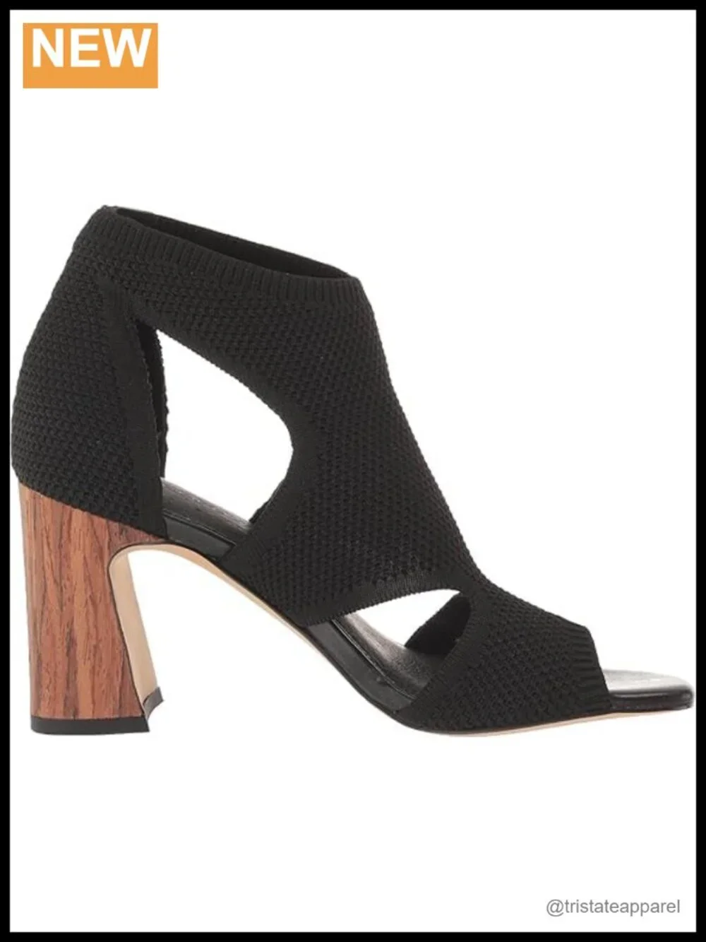 Stretch Knit Ankle Strap Block Heel Slip On Sandal Open Toe Casual